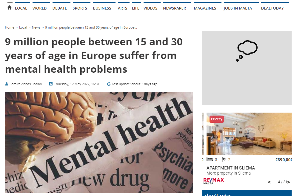 9 million people between 15 and 30 years of age in Europe suffer from mental health problems